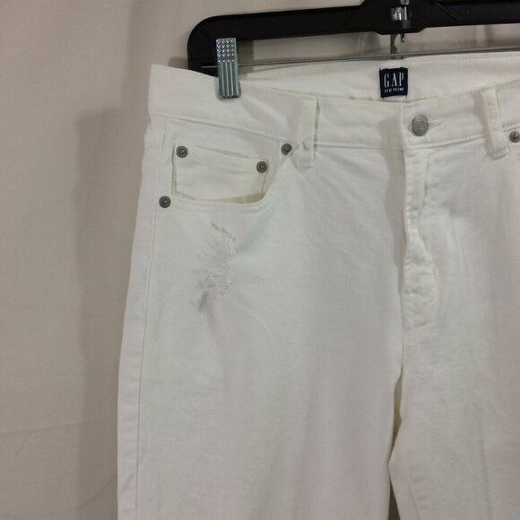 GAP Denim Jeans White Distressed Raw Hem Cuffed Girlfriend Size 28 - Picture 4 of 6